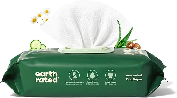 Lingettes hypoallergéniques sans parfum Earth Rated pour nettoyer cochon de compagnie, pattes et arrière-train