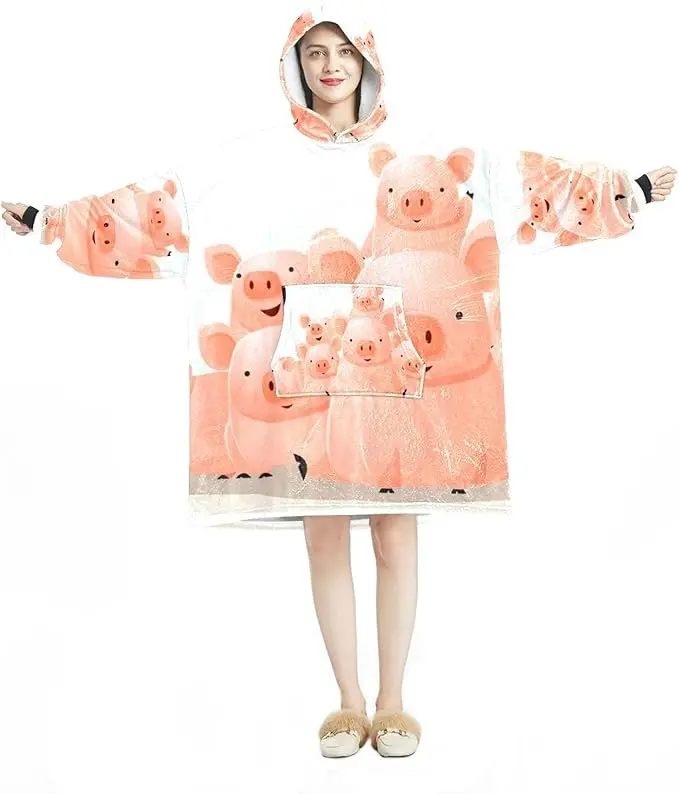 Poncho rose avec capuche cochon